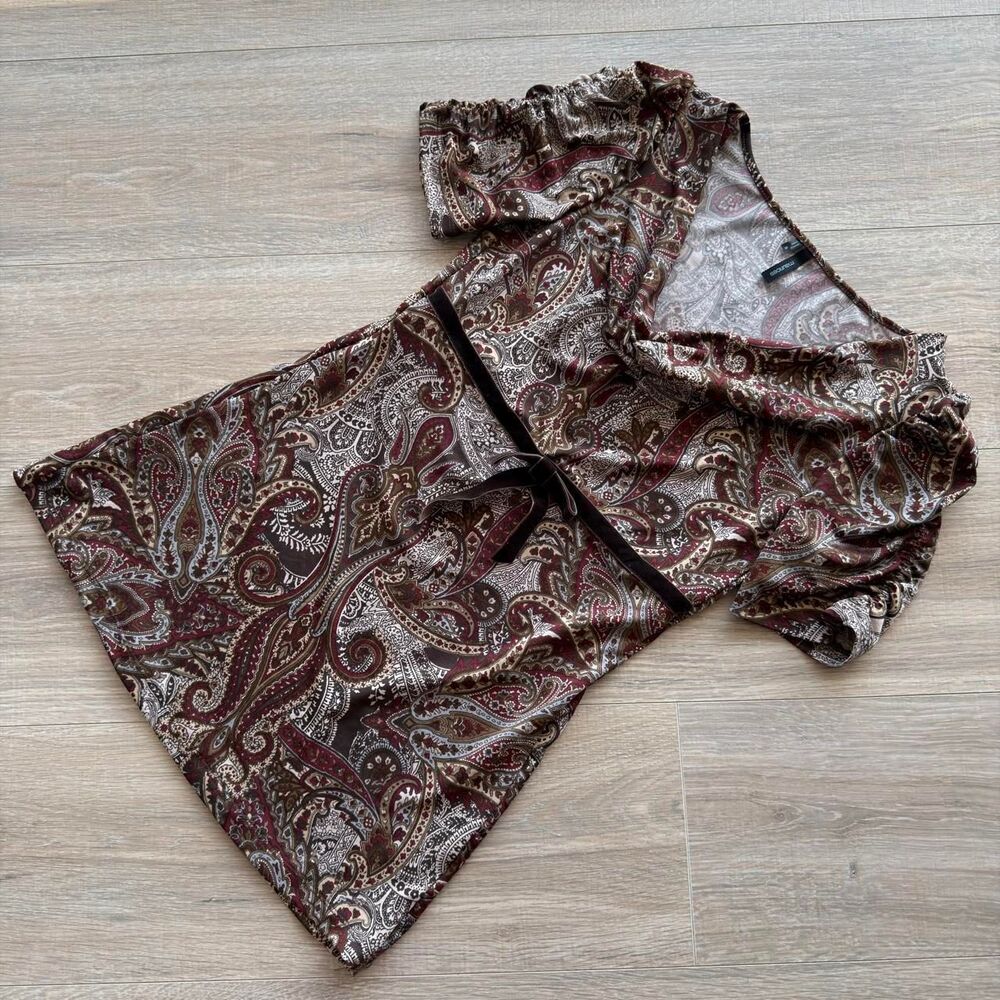 Maurices Brown Paisley Print Women's Small Babydoll Top Y2K Vintage Twee Boho